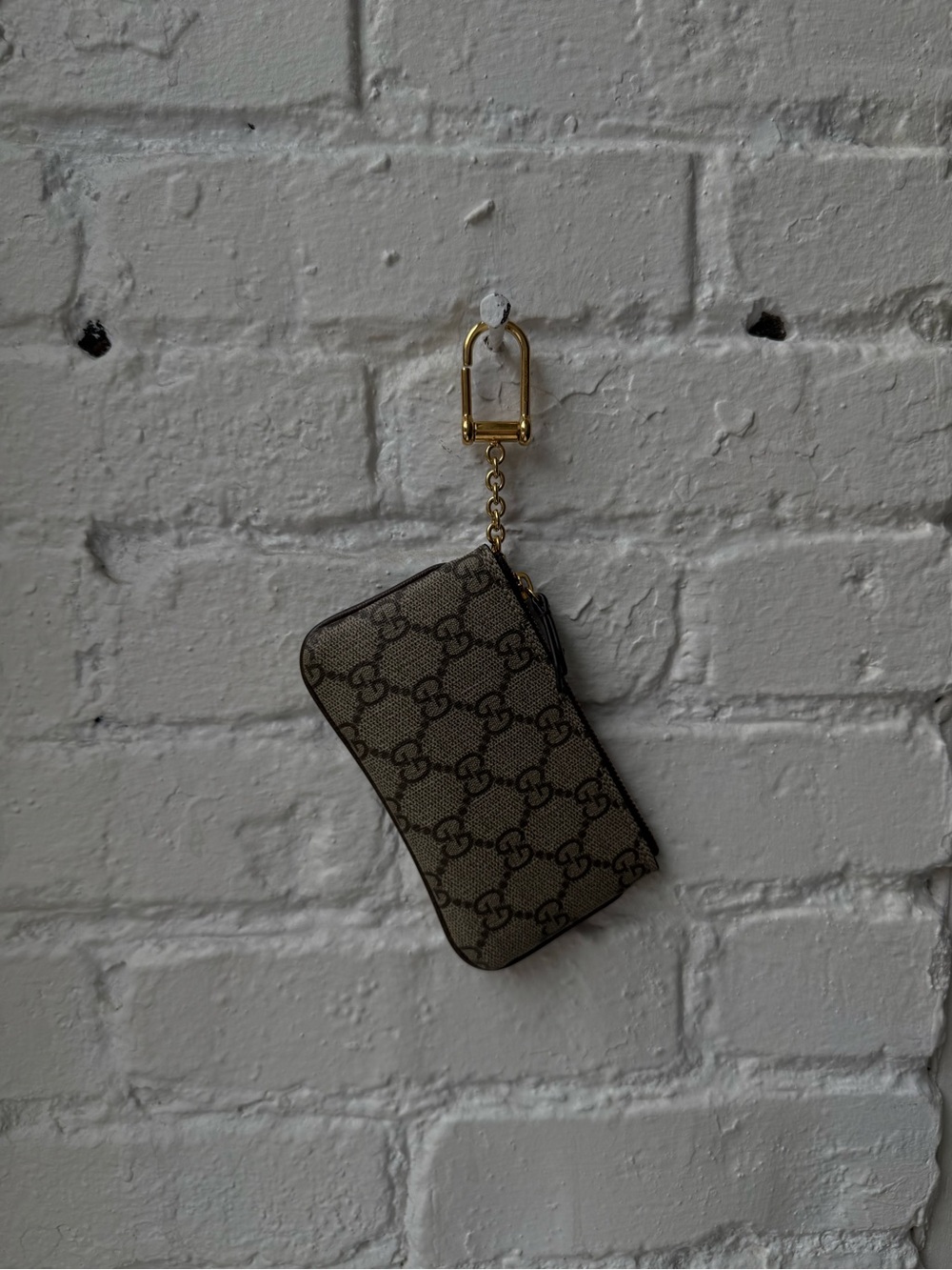 Gucci Beige/Brown GG Canvas Key Pouch with Gold Hardware